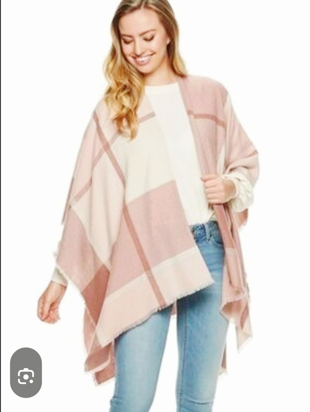 LC Lauren Conrad Pinks and Cream Plaid Wrap Poncho